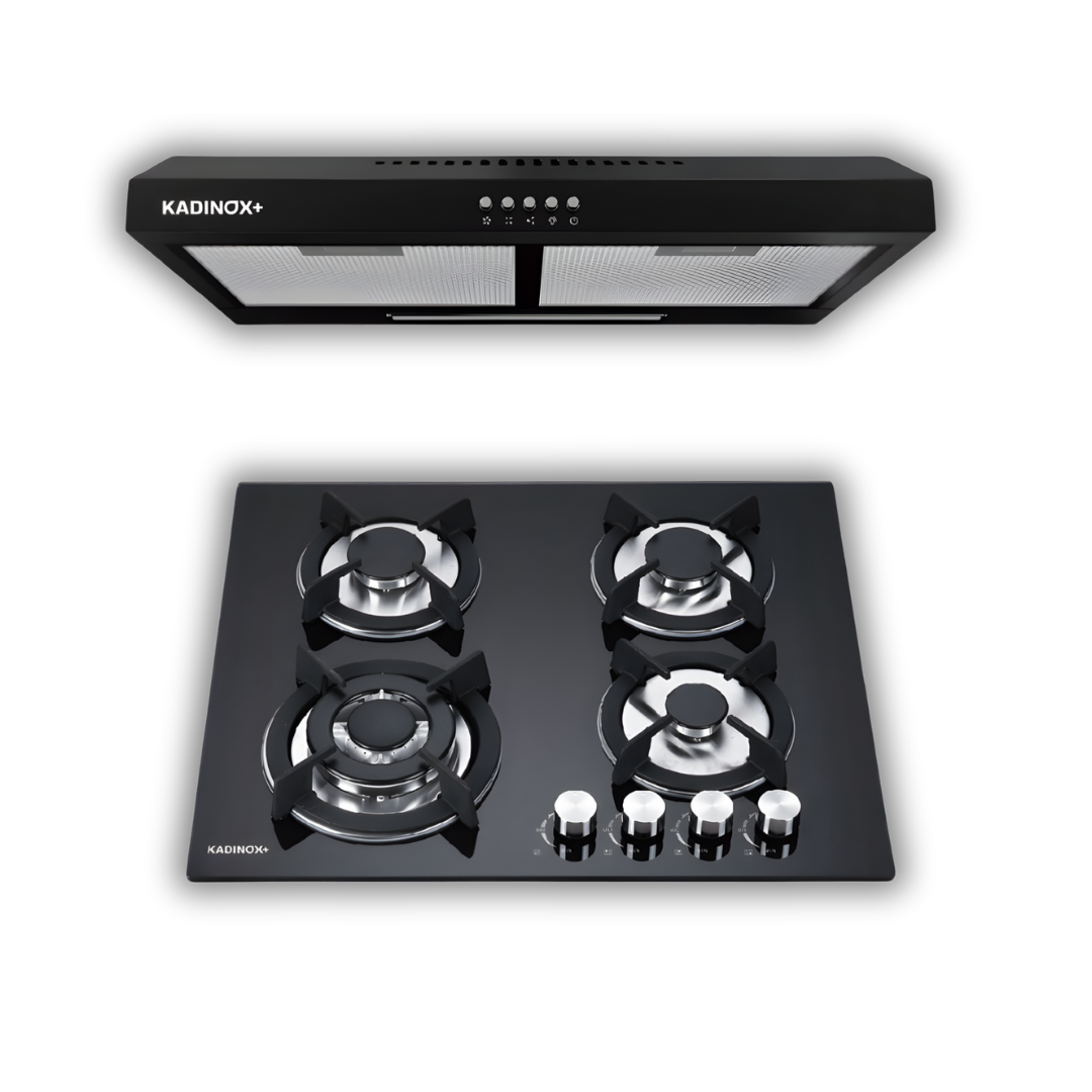 Combo Parrilla Gas 4 Quemadoras Y Campana 60cm Color Negro
