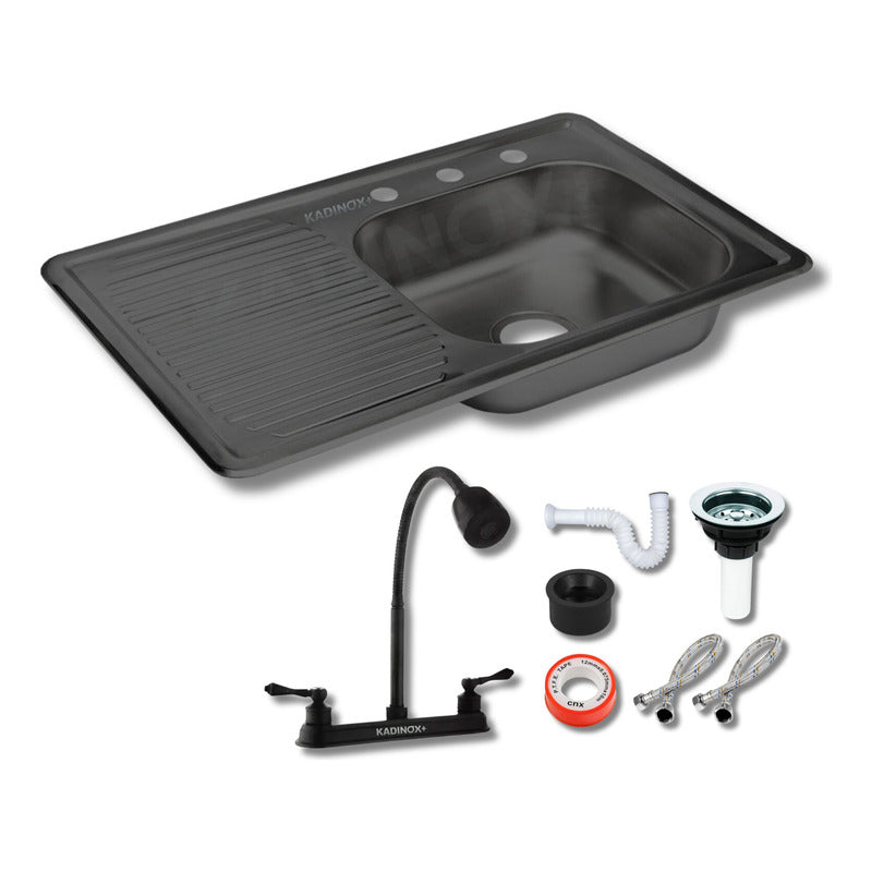 Fregadero Tarja Empotrar Acero Inox 80x50 C/kit Flex Negra