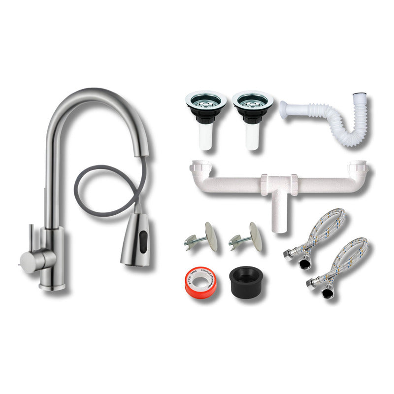 Fregadero Tarja Tina Doble Acero Inox 84x48 Con Kit Premium