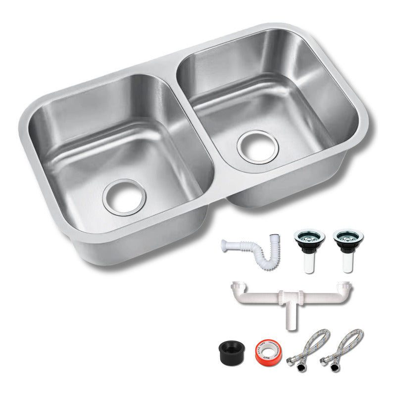 Fregadero Tarja Submontar Doble Tina Acero Inoxidable C/kit - Meer