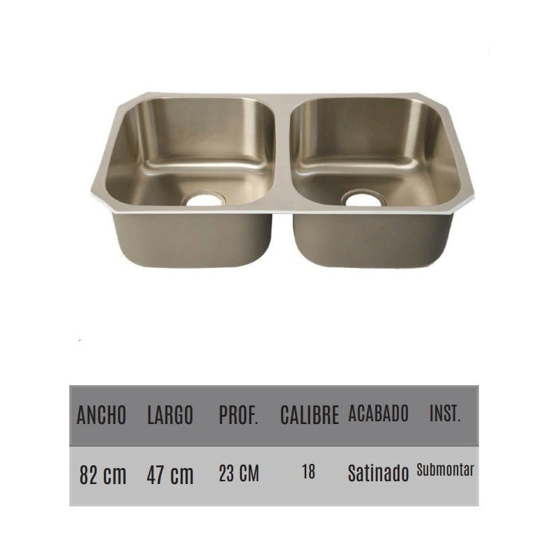 Fregadero Tarja Submontar Doble Tina Acero Inoxidable S/ Esq