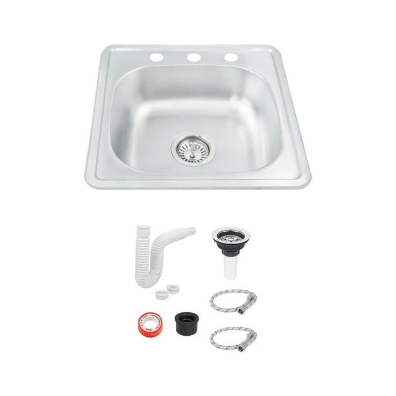 Tarja Fregadero Tipo Bar Acero Inoxidable 48x48 C/kit S/llav