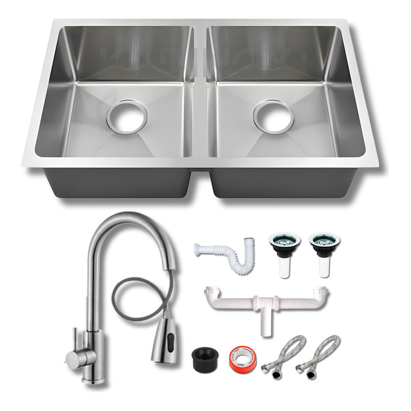 Fregadero Tarja Submontar Doble Tina Acero Inox Lujo C/kit
