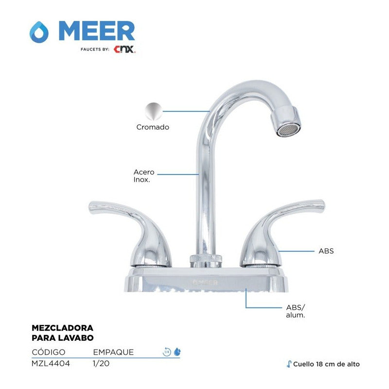 Llave Mezcladora Para Lavabo Baño Cromada Cuello Acero Inox