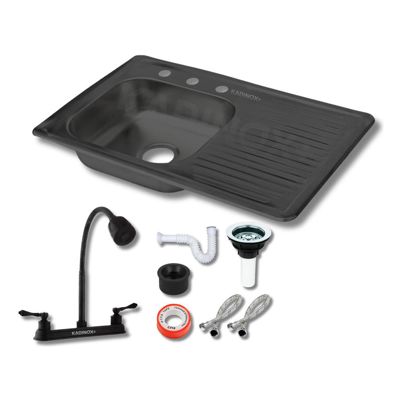 Fregadero Tarja Empotrar Acero Inox 80x50 C/kit Flex Negra