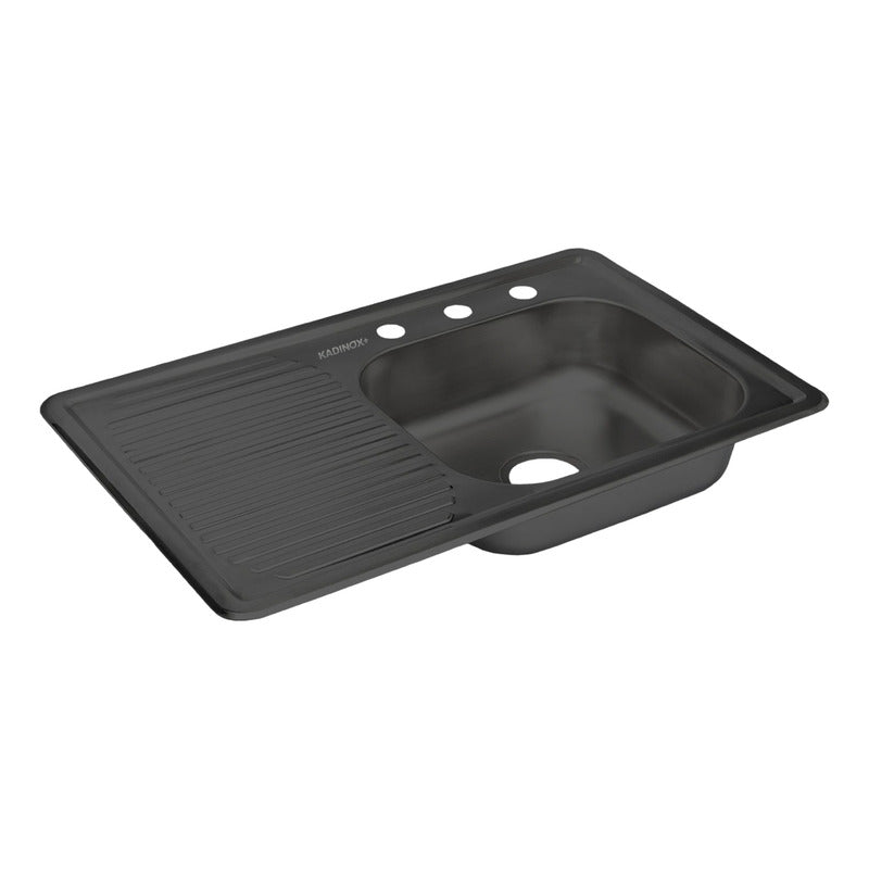 Fregadero Tarja Empotrar Acero Inox 80x50 Kit Premium Negra