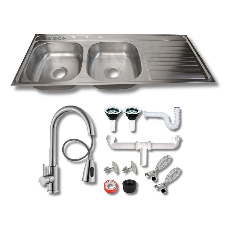 Fregadero Tarja Tina Doble 120x50 Con Escurridor Acero Inoxidable con Kit Premium
