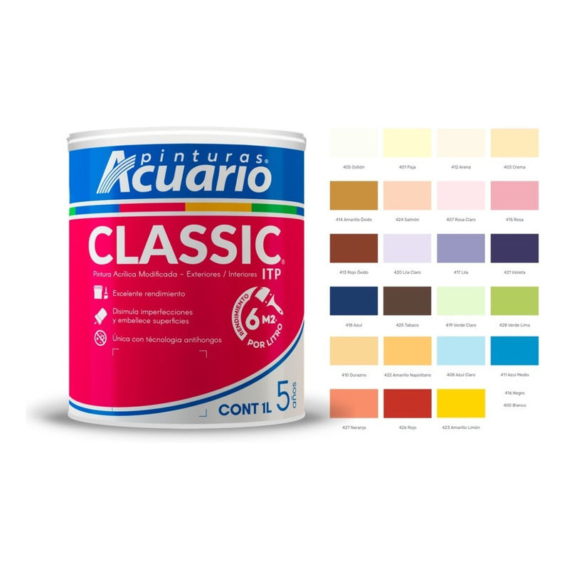 Pintura Vinilica Acrilica Lavable Acuario Classic 1 Litro