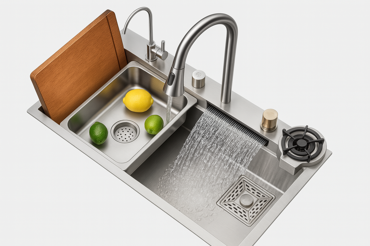 Fregadero Tarja de Cocina Multifuncional Acero Inoxidable 75×45 cm con Grifo Cascada de Lujo