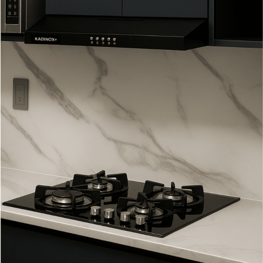 Combo Estufa Parrilla de Gas 4 Quemadores + Campana Extractora de Cocina 60 cm de Acero Inoxidable Negro | KADINOX - KADINOX