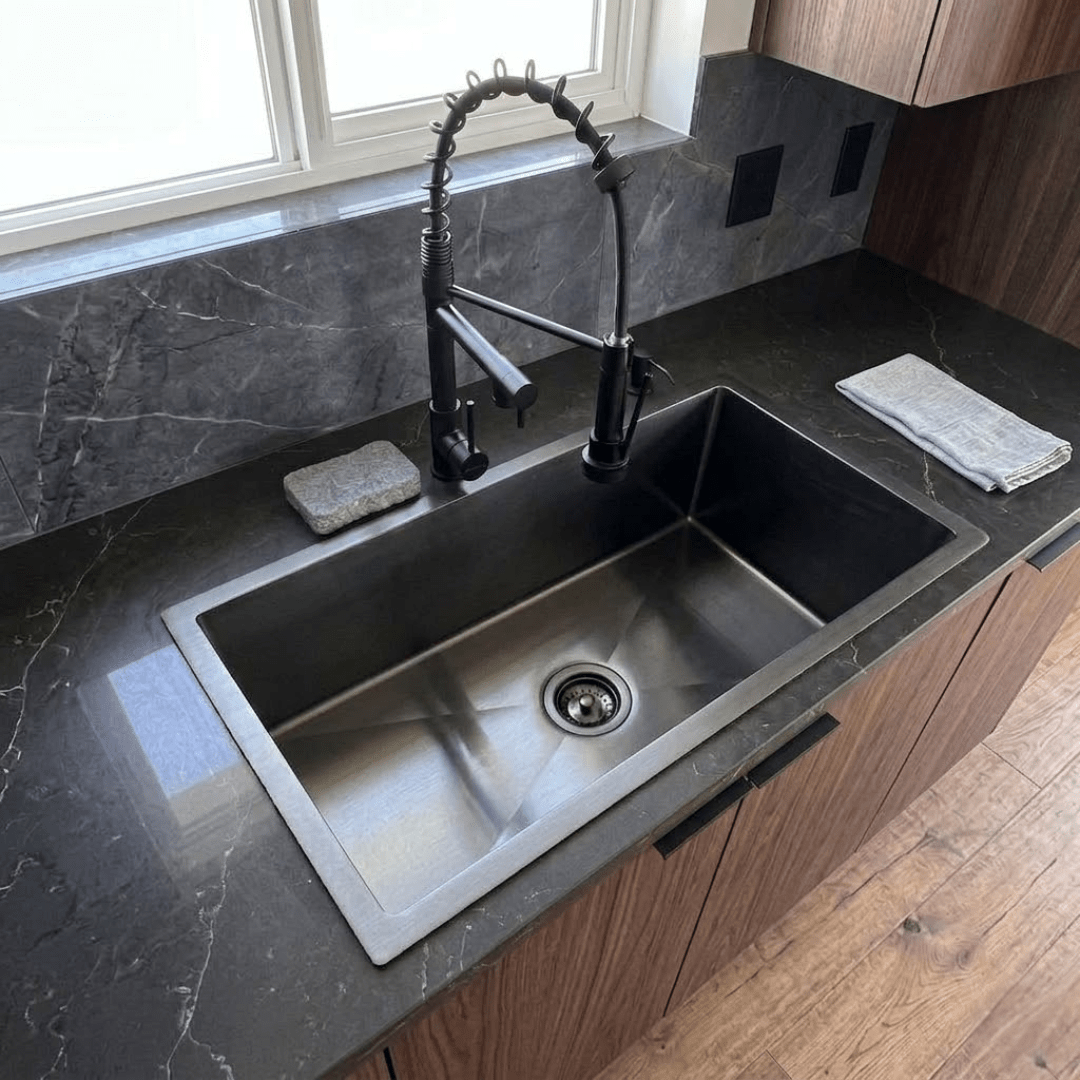 Fregadero Tarja para Cocina Una Tina Submontar de Acero Inoxidable Negro 80x45 cm con Kit y Mezcladora 360° | KADINOX - KADINOX