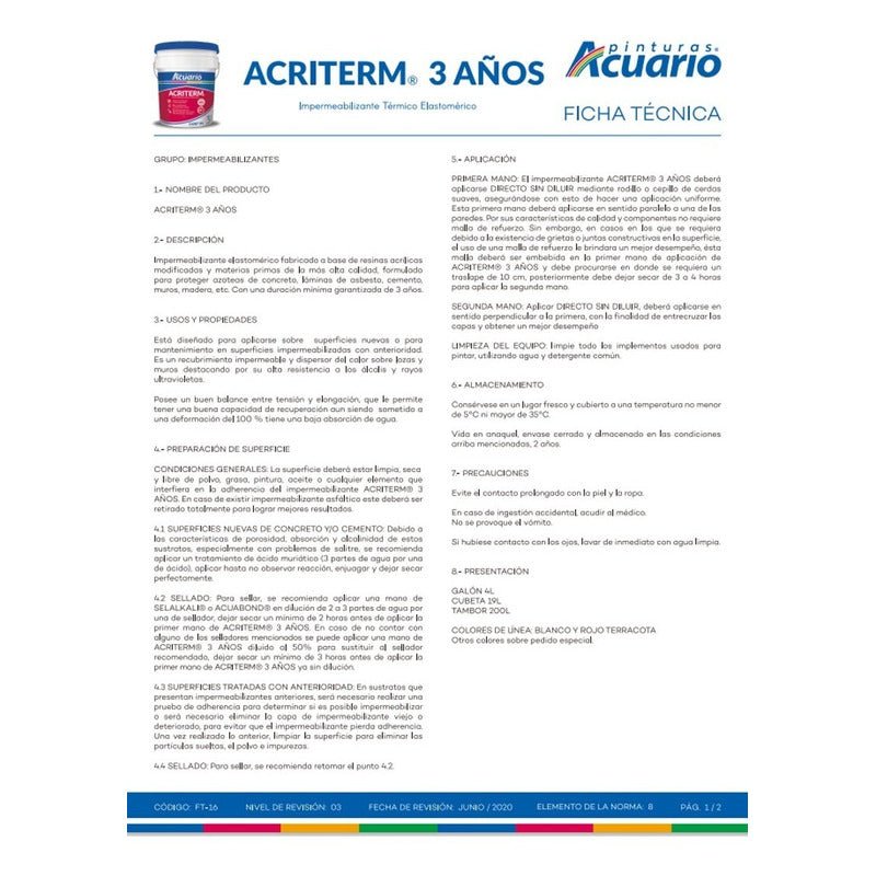 Impermeabilizante para Techo Acriterm Térmico 3 Años 19 Litros | KADINOX - KADINOX