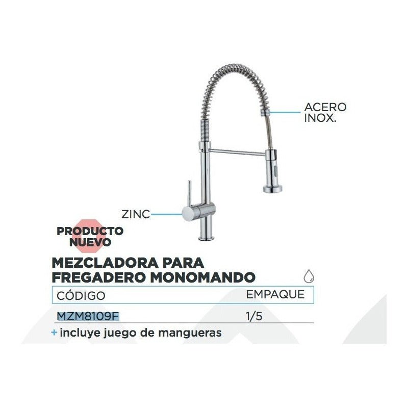 Llave Mezcladora Monomando Flexible Cocina Tarja Acero Inox | KADINOX - KADINOX