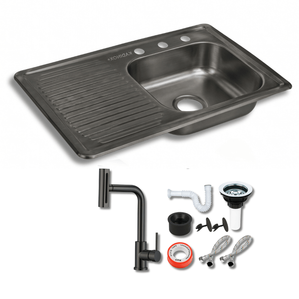 de Empotrar 80x50 cm con Escurridor, Mezcladora Profesional 4 Funciones y Kit de Instalación