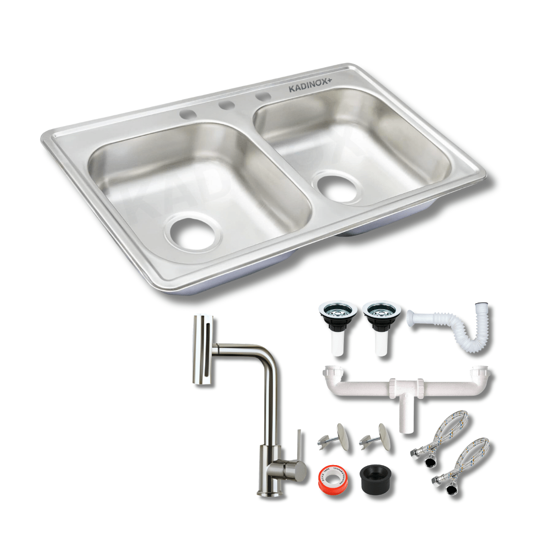Tarja Doble Tina para Cocina 84x48 cm Acero Inoxidable Mezcladora 360° | KADINOX PRO - KADINOX