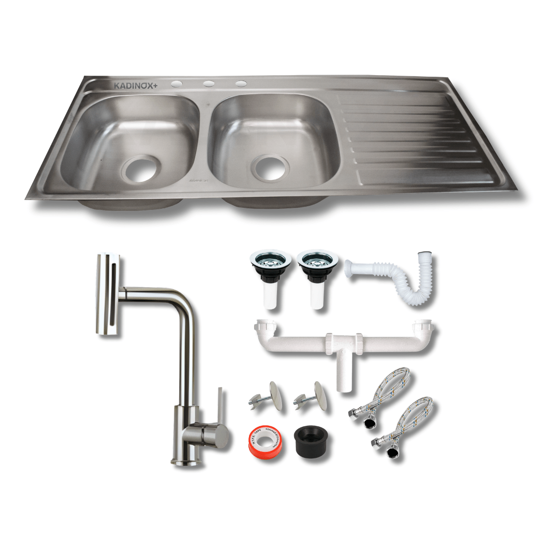 Tarja Empotrar Doble Tina para Cocina 120x50 cm Acero Inox Mezcladora 360° | KADINOX PRO - KADINOX
