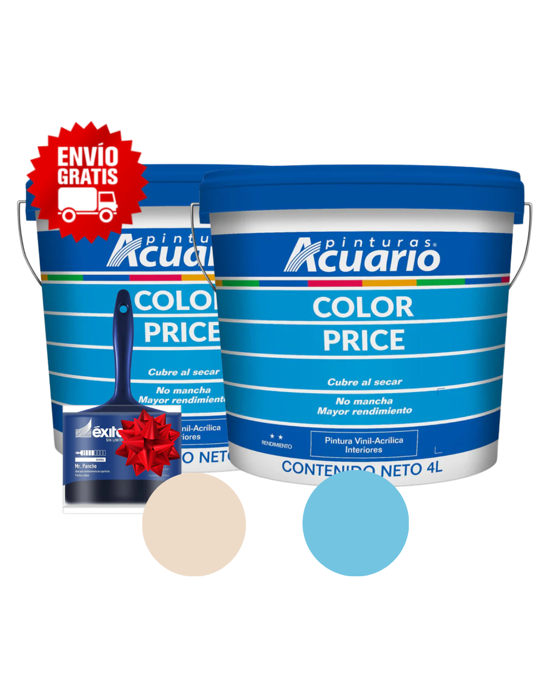 Pack 2 Pinturas Vinil-Acrílicas Acuario para Interiores + Brocha | Colores Personalizables