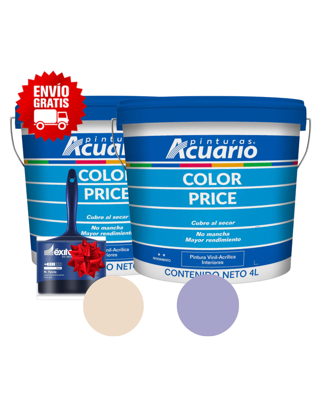 Pack 2 Pinturas Vinil-Acrílicas Acuario para Interiores + Brocha | Colores Personalizables