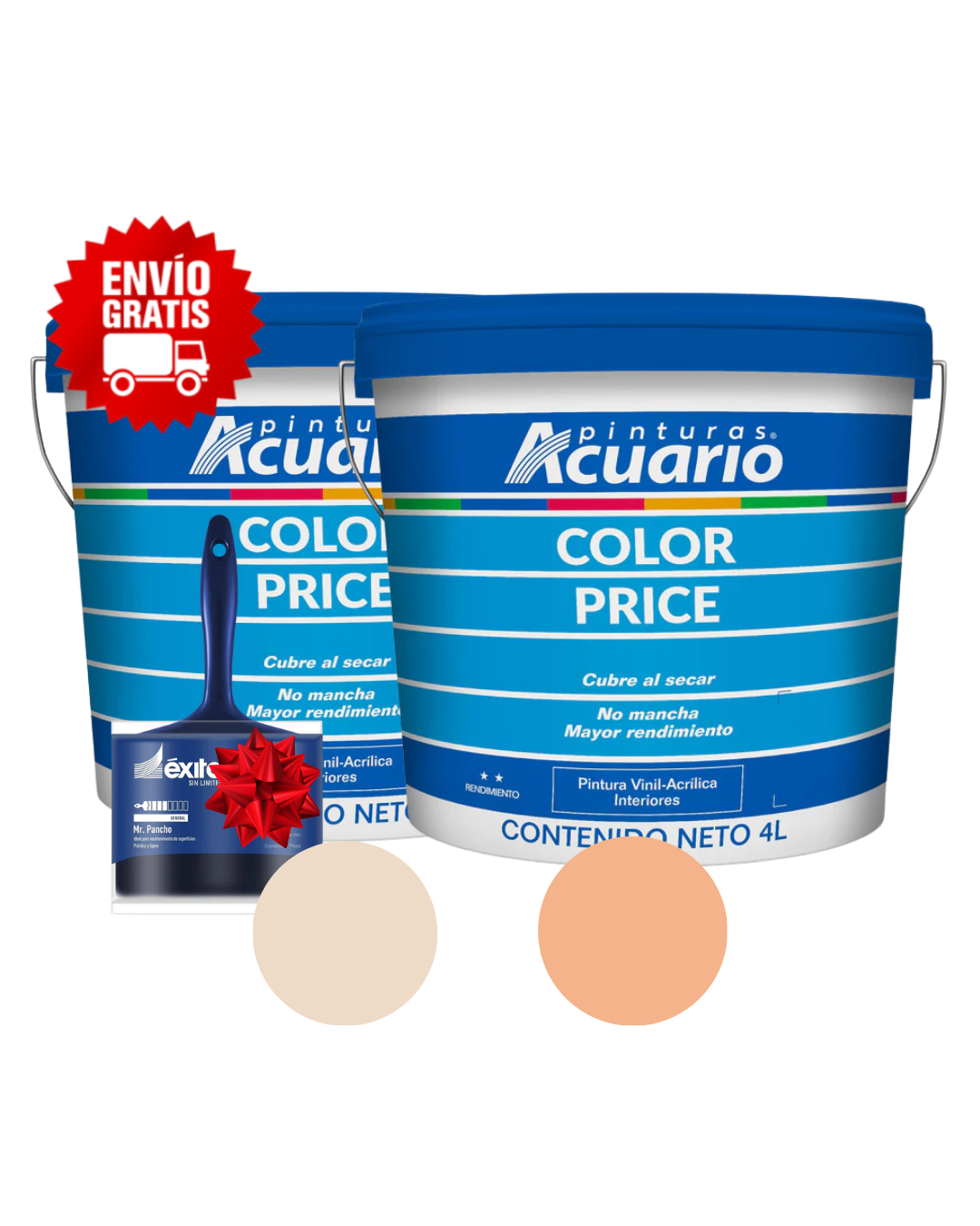 Pack 2 Pinturas Vinil-Acrílicas Acuario para Interiores + Brocha | Colores Personalizables