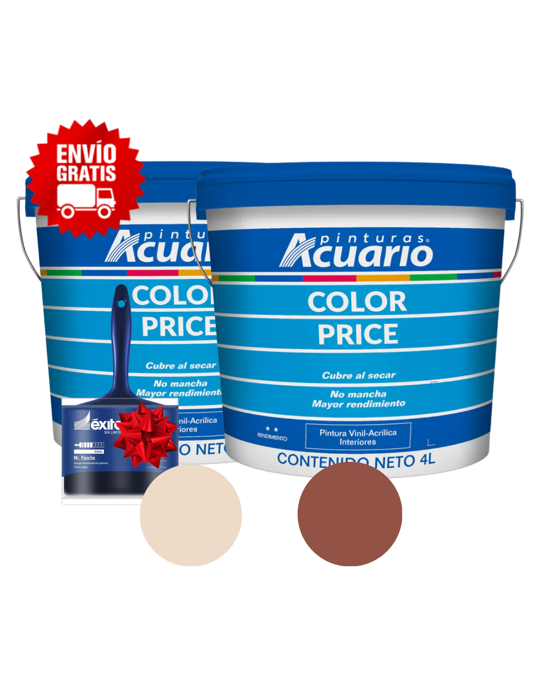 Pack 2 Pinturas Vinil-Acrílicas Acuario para Interiores + Brocha | Colores Personalizables