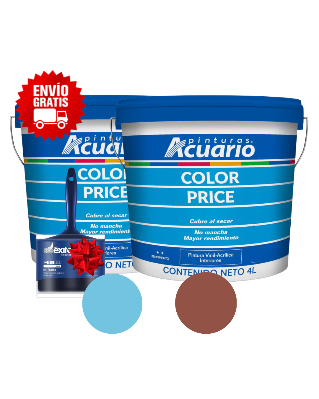 Pack 2 Pinturas Vinil-Acrílicas Acuario para Interiores + Brocha | Colores Personalizables