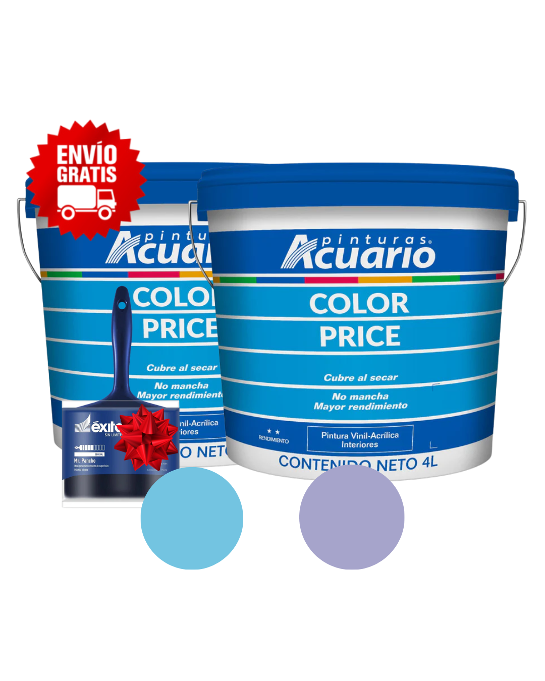 Pack 2 Pinturas Vinil-Acrílicas Acuario para Interiores + Brocha | Colores Personalizables