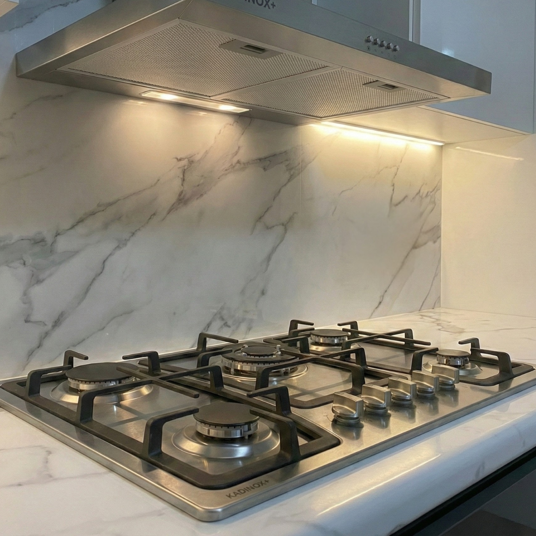 Combo Estufa de Gas 5 Quemadores + Campana Extractora de Cocina 76 cm de Acero Inoxidable - accesorios incluidos