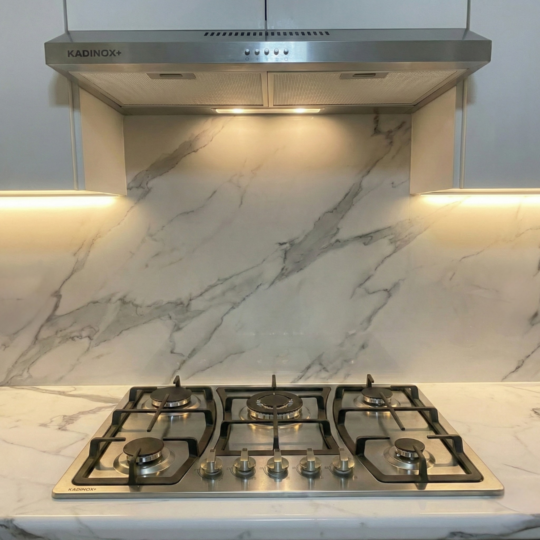 Combo Estufa de Gas 5 Quemadores + Campana Extractora de Cocina 76 cm de Acero Inoxidable - detalle