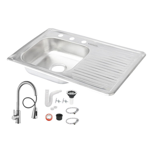 Fregadero Tarja Empotrar Acero Inox 80x50 C/kit Mezc Premium Escurridor Derecho