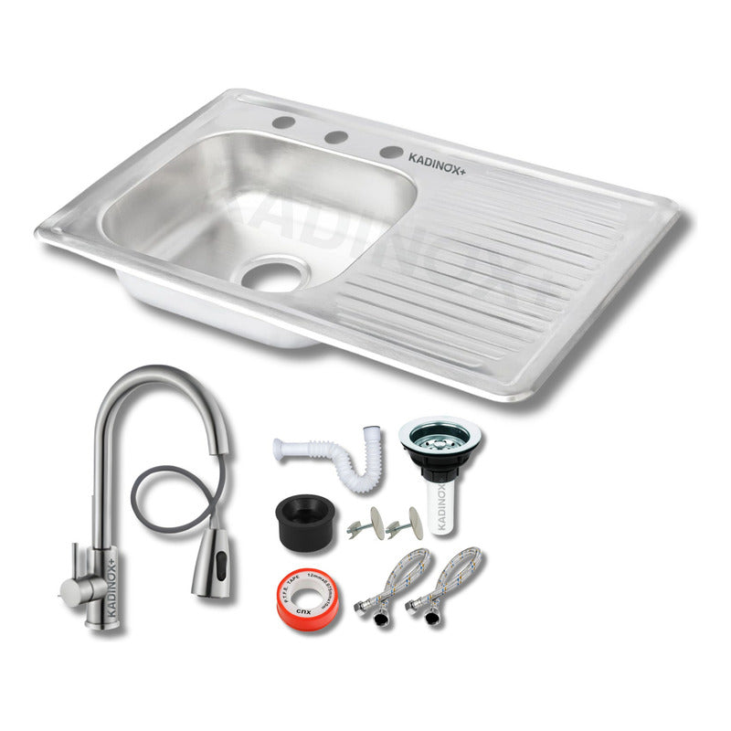 Fregadero Tarja Empotrar Acero Inox 80x50 C/kit Mezc Premium