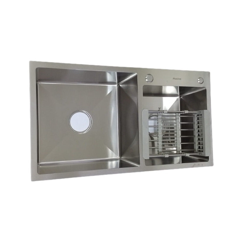 Tarja Fregadero Acero Inox Doble Tina Con Escurridor Movil