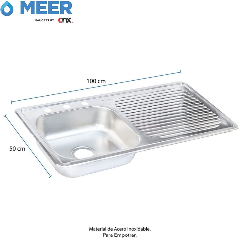 Fregadero Tarja Acero Inox De Empotrar 100x50 C/kit S/llaves