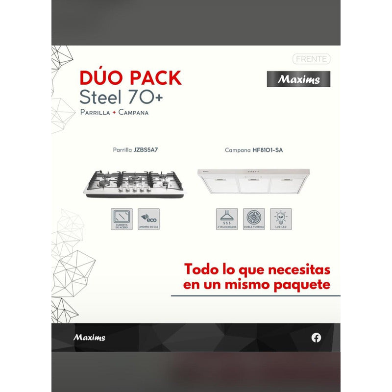 Combo Parrilla Gas 4q Y Campana Pared 80cm Color Plateado