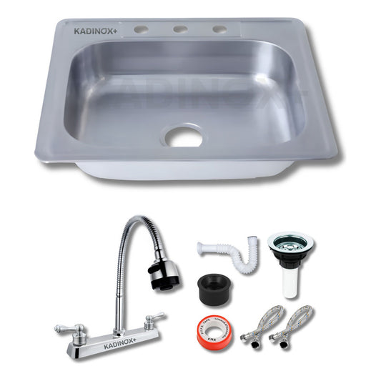 Tarja Fregadero Tipo Bar Acero Inox 64x59 Cm Con Kit Flexibl