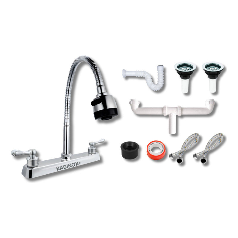 Fregadero Tarja Tina Doble 100 x 50 Con Escurridor Acero Inoxidable Con Kit Flexible