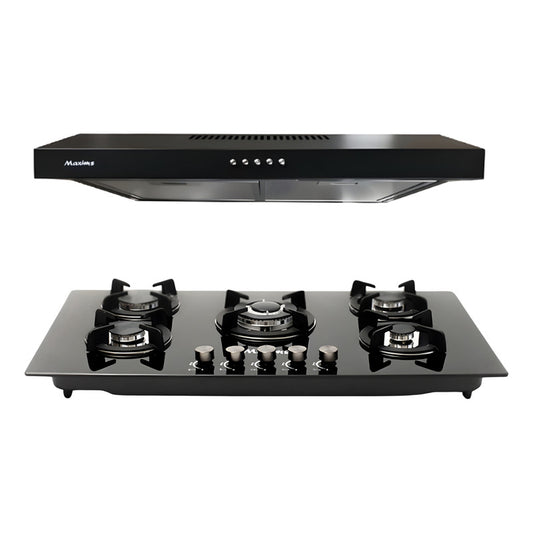 Combo Parrilla Gas 5q 76cm Y Campana Pared 80cm Negro Lujo