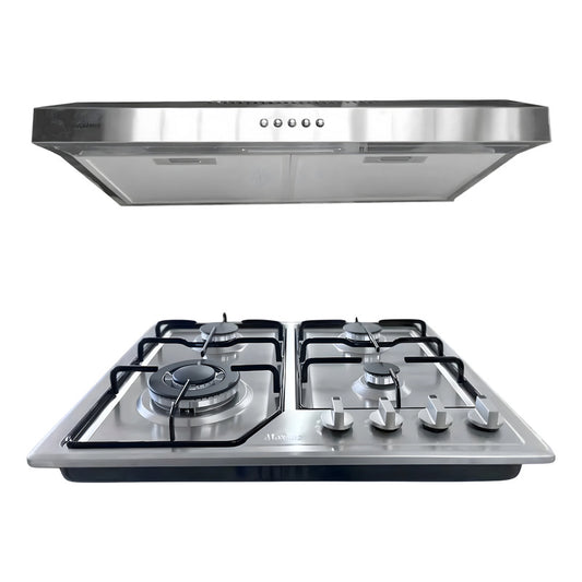 Combo Parrilla Gas 4q Y Campana Pared 60cm Color Plateado