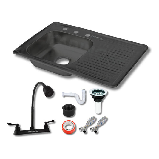 Fregadero Tarja Empotrar Acero Inox 80x50 C/kit Flex Negra