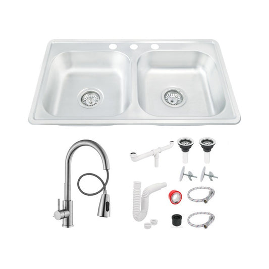 Fregadero Tarja Tina Doble Acero Inoxidable Con Kit Mez Prem