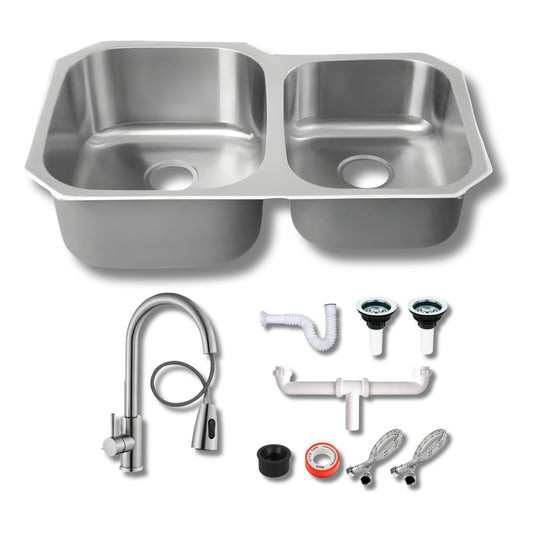 Fregadero Tarja Submontar 2 Tinas Desigual Acero Inox C/kit
