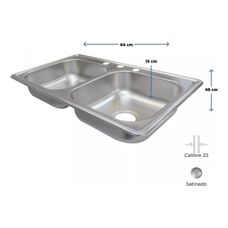 Kit Tarja Fregadero Doble Tina Empotrar 84x48 Con Accesorios