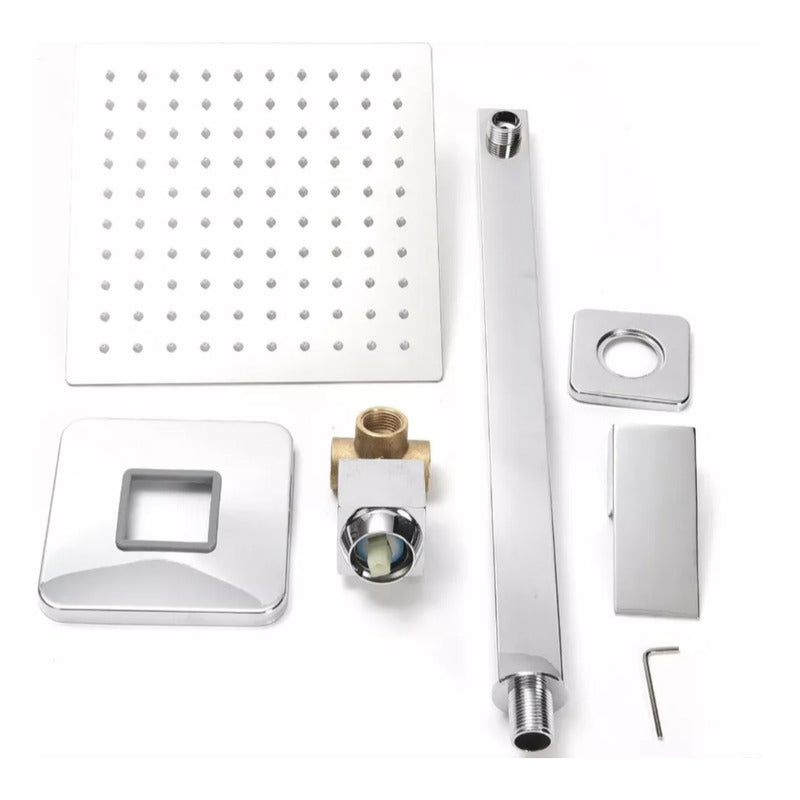 Regadera Cuadrada Lluvia Acero Inox 20cm C/ Monomando Y Tubo