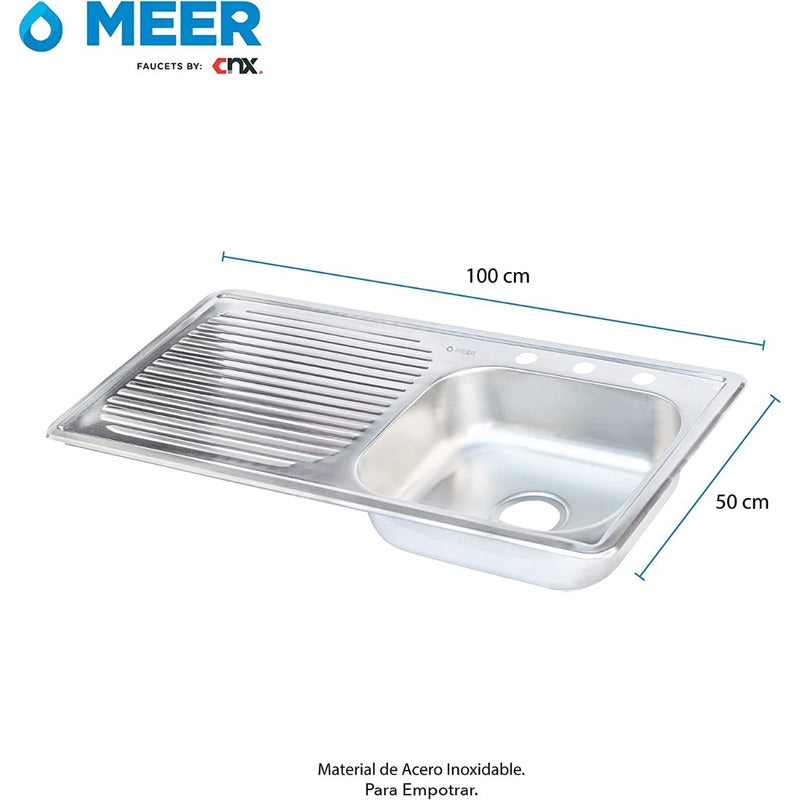 Fregadero Tarja Acero Inox De Empotrar 100x50 C/kit S/llaves