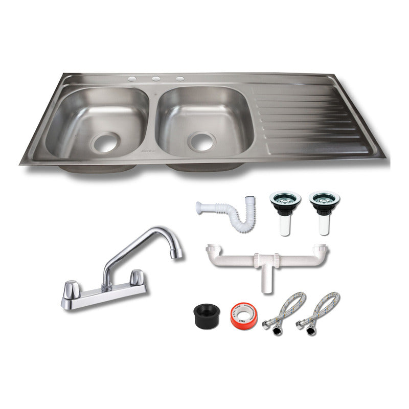 Fregadero Tarja Tina Doble Con Escurridor Acero Inox Con Kit