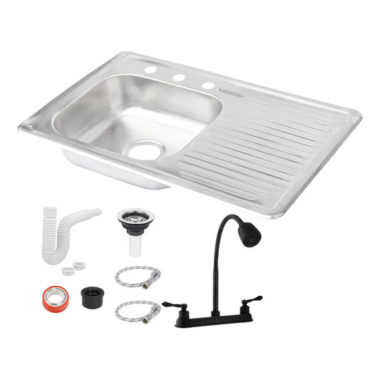 Fregadero Tarja Empotrar Acero Inox 80x50 C/kit Mezc Negra