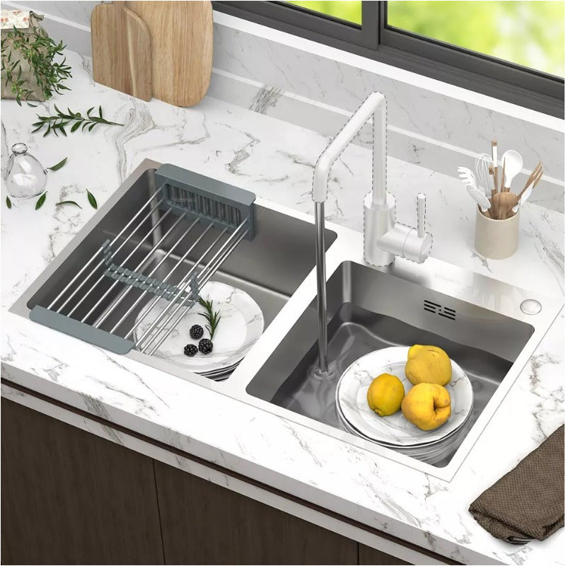 Tarja Fregadero Acero Inox Doble Tina Con Escurridor Movil