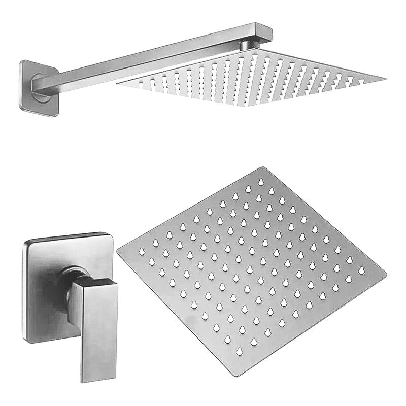 Regadera Cuadrada Lluvia Acero Inox 20cm C/ Monomando Y Tubo