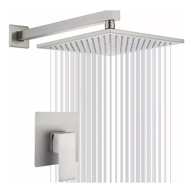 Regadera Cuadrada Lluvia Acero Inox 20cm C/ Monomando Y Tubo