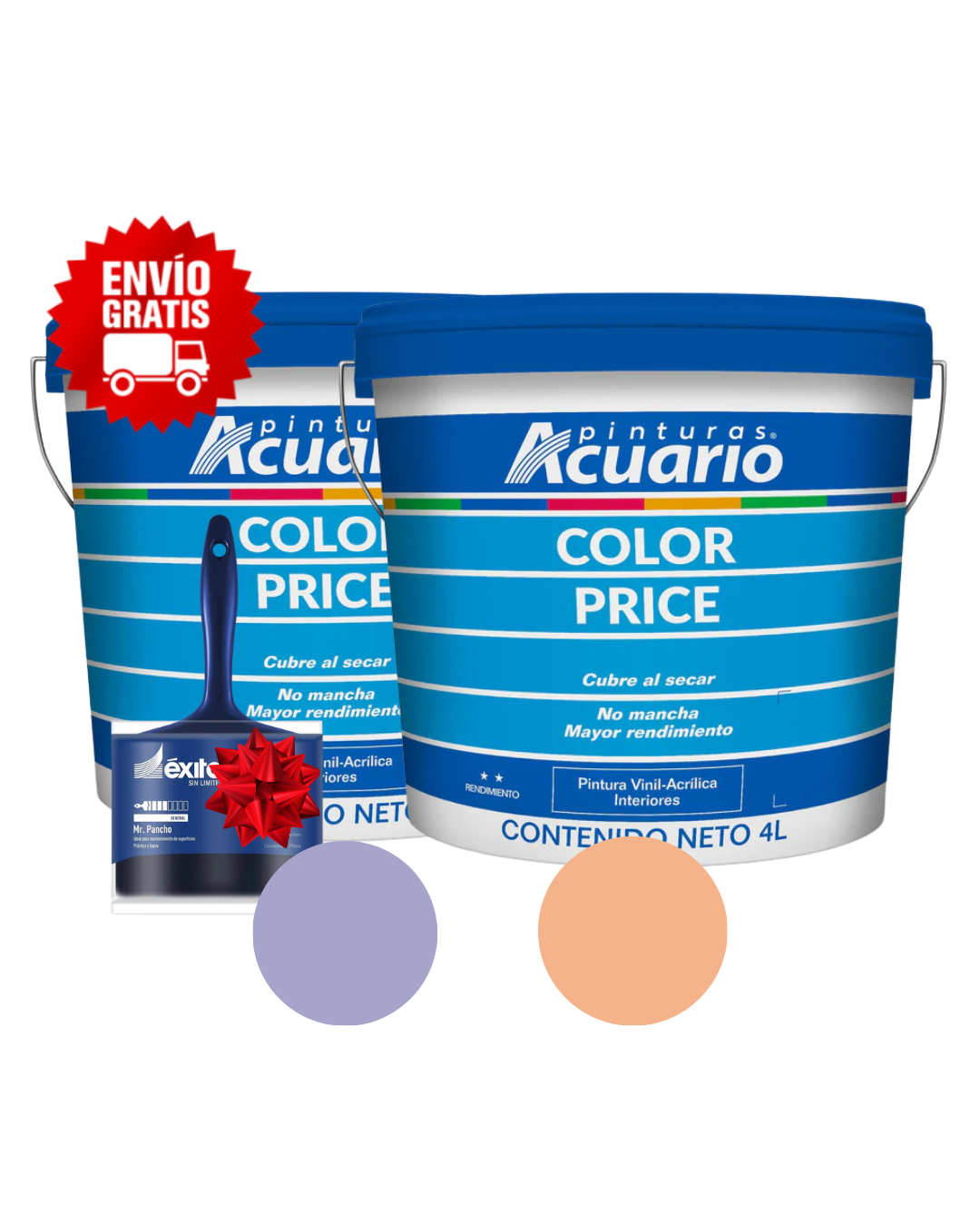 Pack 2 Pinturas Vinil-Acrílicas Acuario para Interiores + Brocha | Colores Personalizables