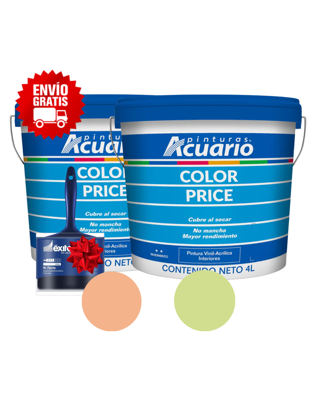 Pack 2 Pinturas Vinil-Acrílicas Acuario para Interiores + Brocha | Colores Personalizables